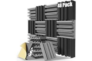 ZELMINE Upgrade 48 pack Self-adhesive Sound Proof Foam Panels,12" X 12" X 2" Acoustic Panels with High Density,Decorative Soundproof Wall Panels Sound Absorbing Foam for Wall and Ceiling(Black+Gray)