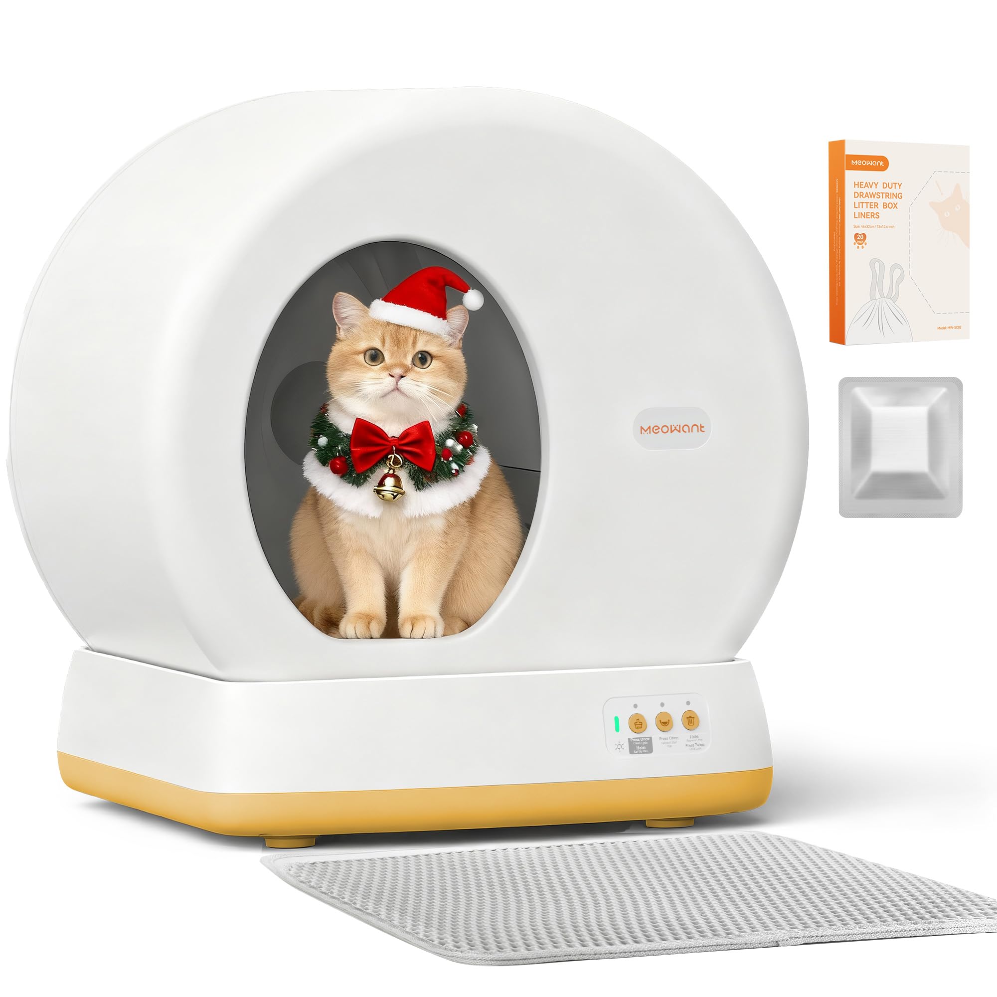 MeoWant Automatic Cat Litter Box，Extra Large Self Cleaning Litter Box for Multiple Cats, App Control, Odor Free, Safety Protection with Trash Bags, Yellow