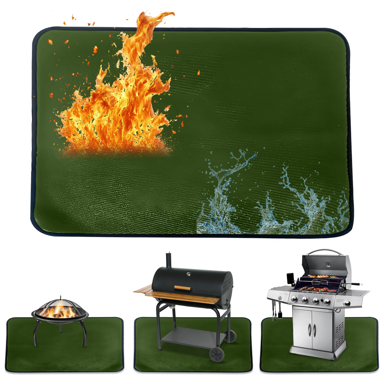 Grill Mat, Floor Protection, Fireproof Underlay, Foldable Heat Resistant Mat, Fire Bowl, Floor Protection Mat, Under Grill Mat, Grill Protection Mat, Fire Protection Mat (Green 127 x 97 cm)
