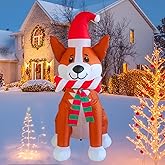 PTS 5FT Inflatable Corgi with Candy Bar Outdoor Decoration, Christmas Blow Up Yard Decorations, Built-in LED Lights Inflatables Xmas Holiday Funny Decor for Indoor Lawn Garden
