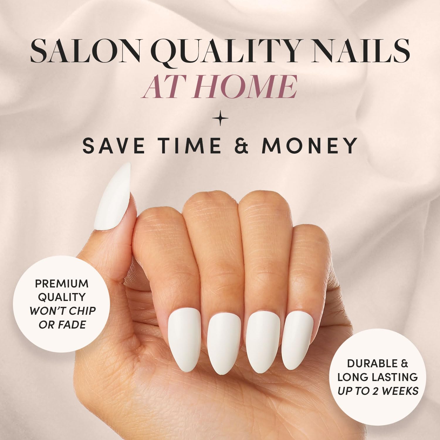 Glamnetic Press On Nails - Angel | Opaque White Short Almond Nails, Reusable | 12 Sizes - 24 Nail Kit - Image 2