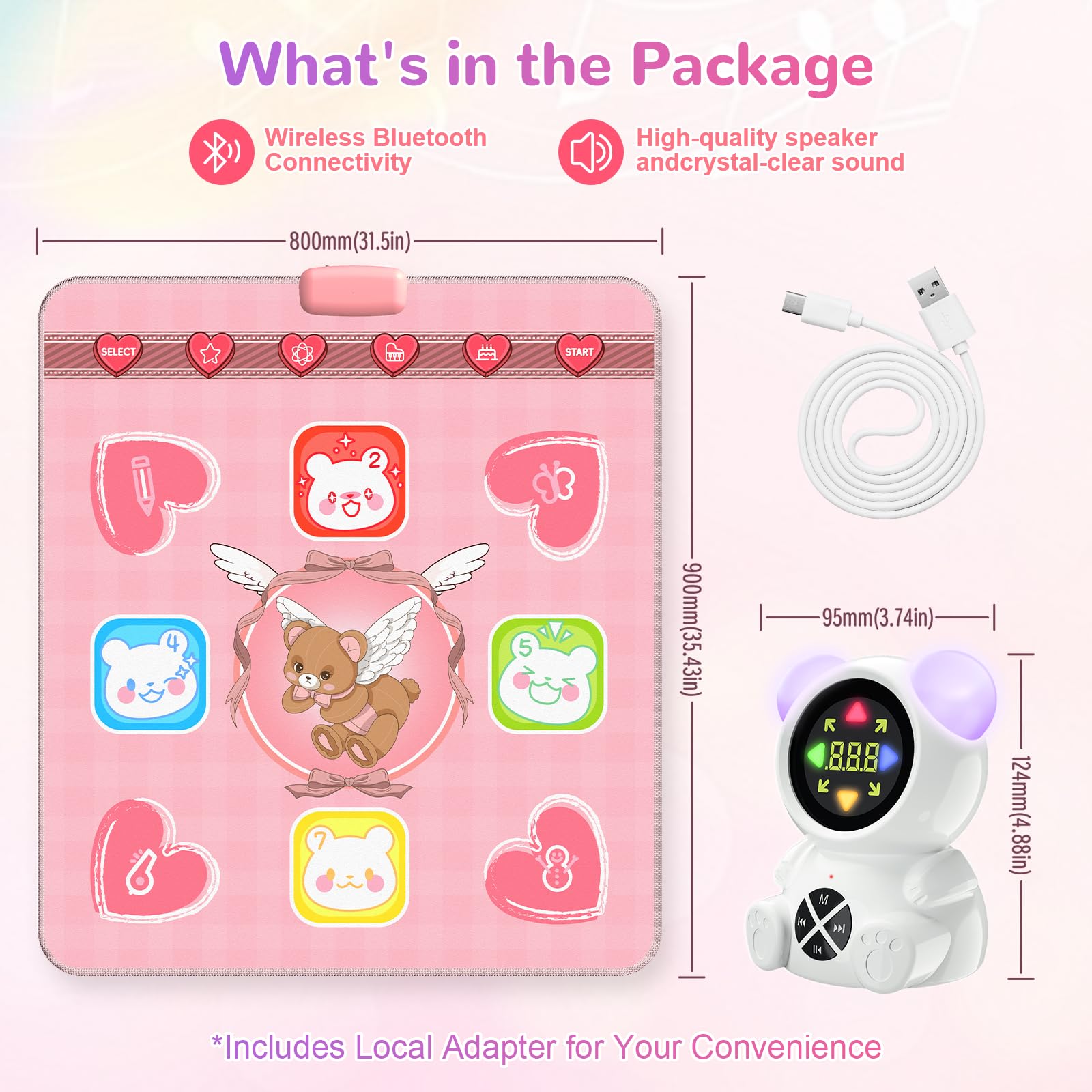 Acelufly Rechargeable Dance Mat Toys for Girls, Light Up Dance Pad with Wireless Bluetooth, Xmas B-Day Gifts for 3 4 5 6 7 8 9 10 11 12 Years Old Kids (Pink)