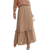 ANRABESS Maxi Skirts for Women Tulle Long Tiered Elastic High Waisted A Line Flowy Dressy Casual Skirt 2025 Fall Trendy
