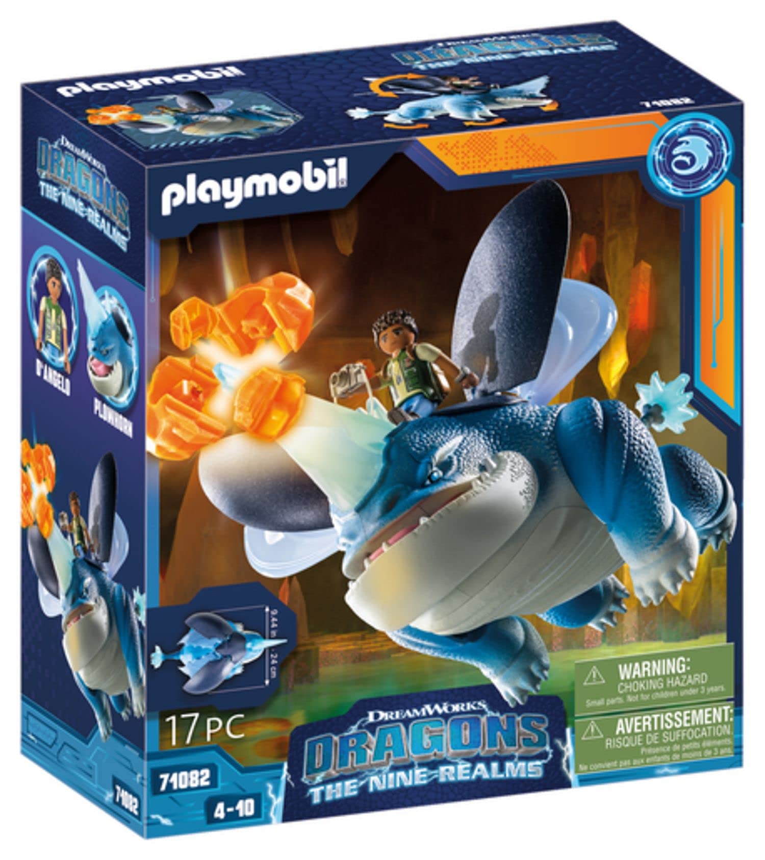 Playmobil 71082 How to Train your Dragon: Nine Realms Plowhorn and D'Angelo, Dragon Toy with movable limbs, wings and TV characters, Fun Imaginative Role-Play, Playset Suitable for Children Ages 4+