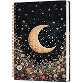 nvucamd Witchy Moon Floral Spiral Notebook, Dark Gothic Moon Journal Notebook, Retro Wildflower Botanical Journaling Notebooks for Women, Witchy Gifts Office Supplies, 5.5x8.3 Inch
