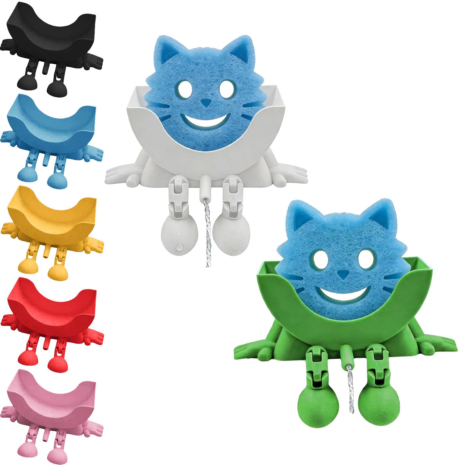 Photo 1 of 2PC Cute Hanging Sponge Holder with Drainage, 3D Printed Sponge Holder for Kitchen Sink, Funny Sponge Stand Suitable for Scurb Daddy, Peeing Scrub Sponge Holder (Green+White)