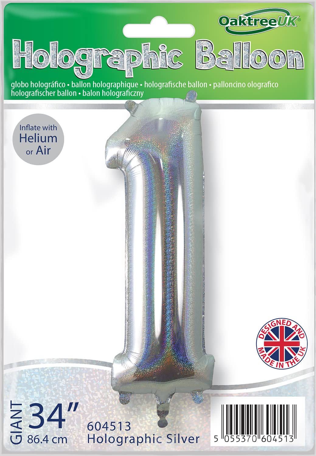 Oaktree 34" Number 1 Holographic Silver Foil Balloon - 604513