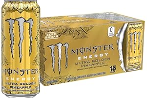 Monster Energy Ultra Golden Pineapple, Sugar Free Energy Drink, 16 Ounce (Pack of 15)