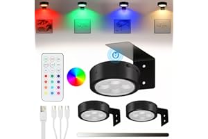 Glighone 3Pcs Rechargeable Battery Picture Light,13 RGB Color Magnetic Wall Lights for Pictures with Remote Dimmable and Timer, Art Display Light for Paintings Battery Operated-RGB Black