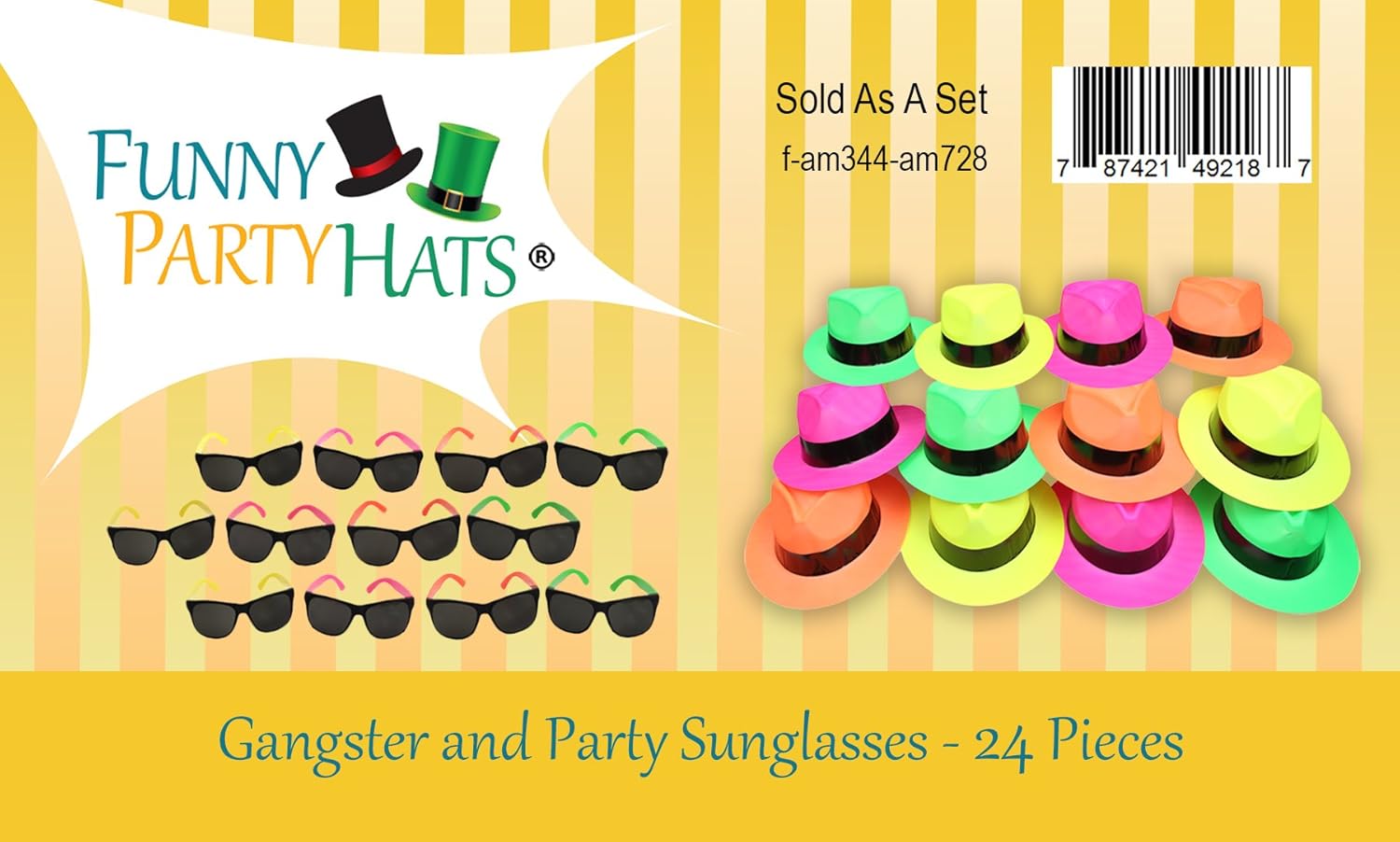 Funny Party Hats Neon Party Supplies - Fedora Party Hats with Party Sunglasses - Gangster Party - 24 Pc Set: Clothing