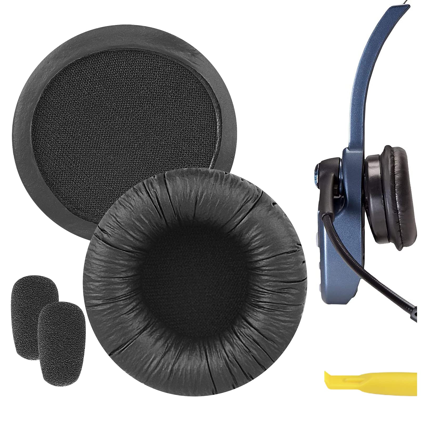 Geekria Leatherette Replacement Earpads + Mic Foam Compatible with BlueParrott B250-XT Plus, B250-XT, B250-XTS, B250, B150 Headphones Mic Windscreen Foam Cover + Ear Cups (Black)