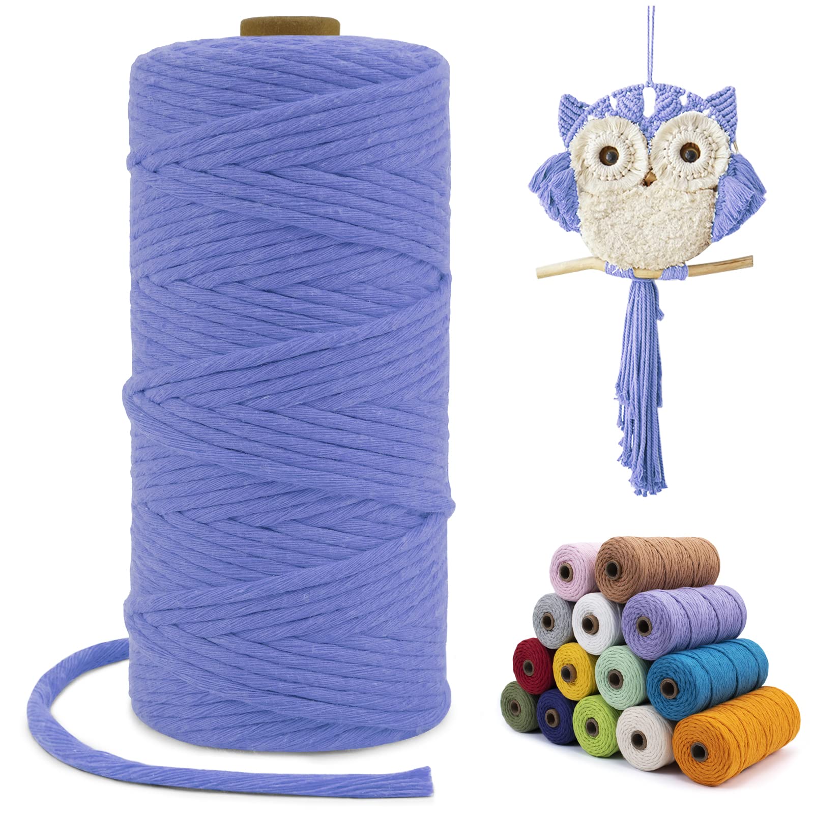 LEREATI Macrame Cord 3mm x 100m, Single Strand Thick Macrame Rope Yarn Natural Cotton Cord, Craft Macrame String for Plant Hanger, Wall Hanging, Knitting, DIY, Home Decorations (Haze Blue) — image 1