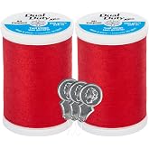 Coats &amp; Clark Dual Duty XP All Purpose Sewing Thread - S910 2 Pack - 250 Yards Each Spool - Bundle with Bella's Crafts Needle Threaders (Red)