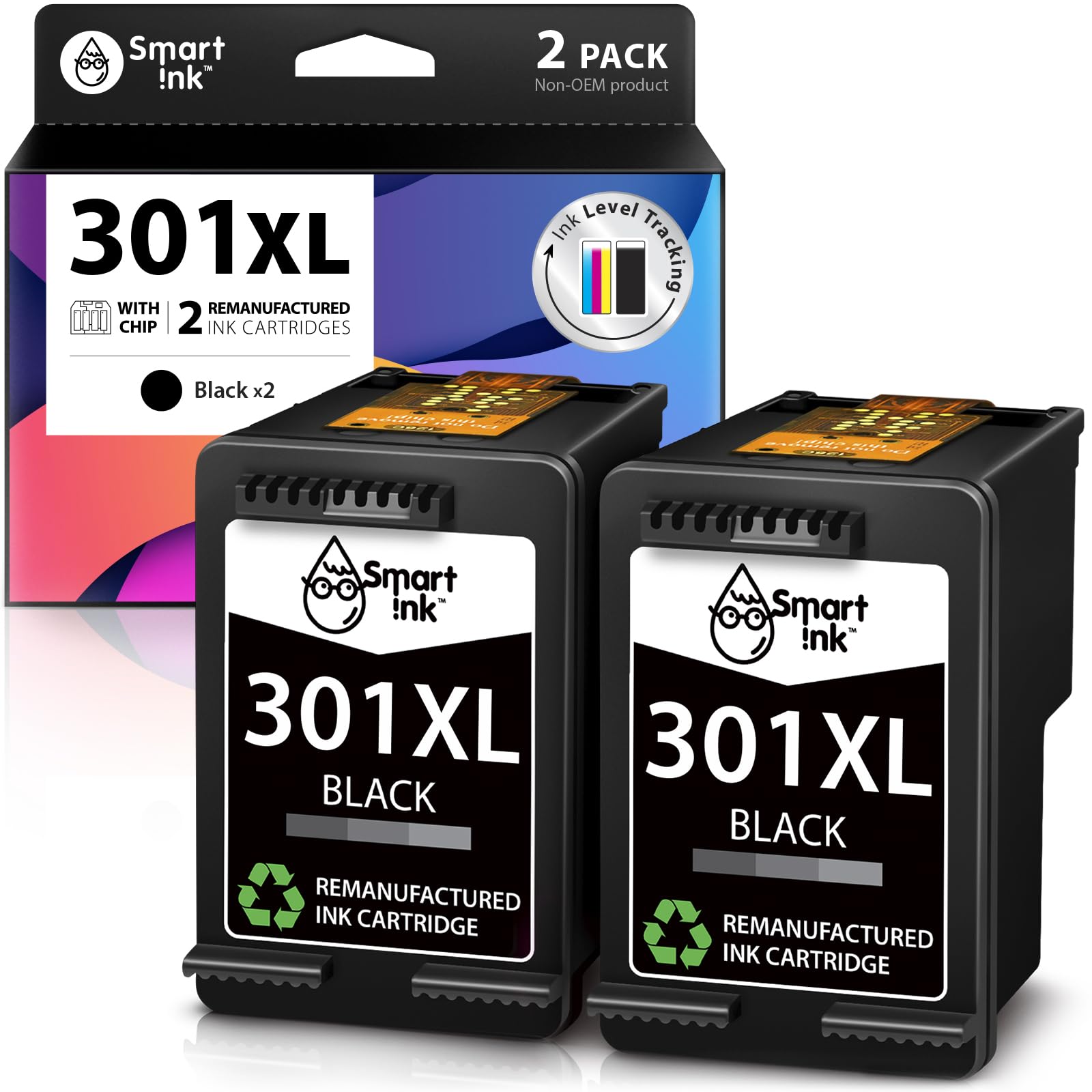Smart Ink Remanufactured Ink Cartridge Replacement for HP 301XL 301 XL (2 Black Combo Pack) use with Envy 4500 4504 5530 DeskJet 2540 3050 2510 1510 1000 1050 2050 3050A Officejet 2620 2622 4630