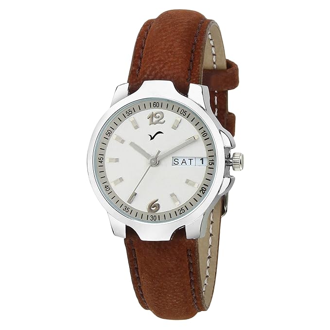 WRIGHTRACK Exclusive Series Quartz Movement Leather Strap Day & Date White Dial Analogue Premium Women's and Girl's Wrist Watch (WTSM87)