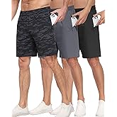 PARISDIARY 3 Pack Men's Athletic Running Shorts with Zipper Pockets,Gym Workout Basketball Hiking Shorts for Men