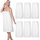 Tigeen 6 Pcs Bath Wraps for Women Waffle Spa Robe Adjustable Closure Elastic Top Lightweight Towel Dress (White,M)