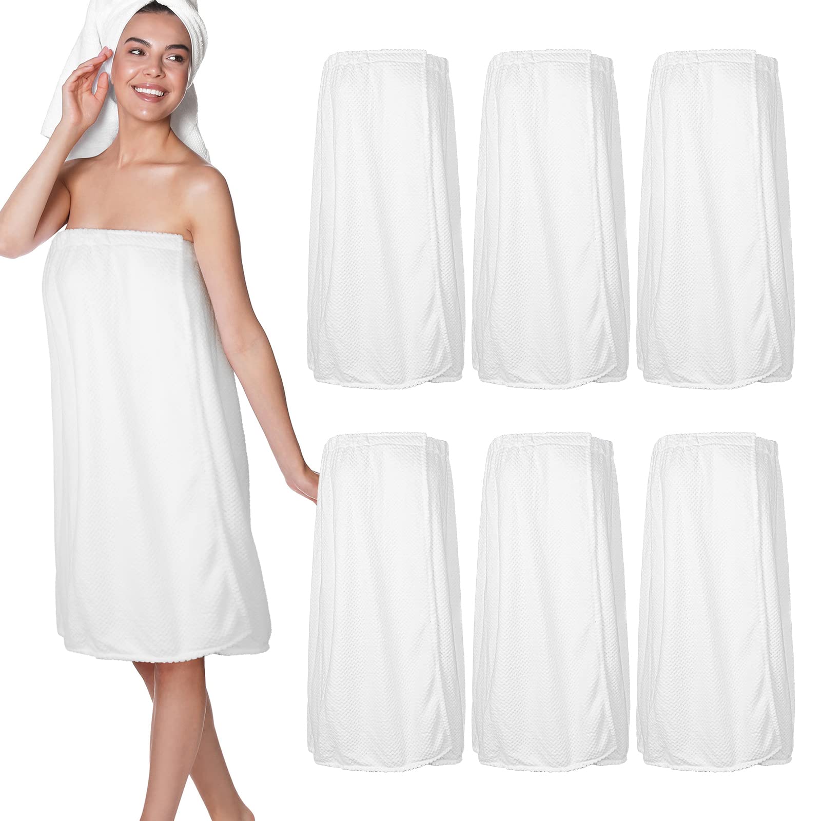 Photo 1 of Tigeen 6 Pcs Bath Wraps for Women Waffle Spa Robe Adjustable Closure Elastic Top Lightweight Towel Dress (White,M)