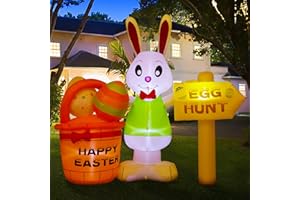 HYRIXDIRECT 6FT Easter Inflatable Outdoor Decorations Easter Inflatable Bunny and Eggs Basket with Led Lights Blow Up Yard Decorations for Holiday Party (Easter Bunny)