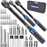 KARRYTON 35pc Torque Wrench Set 1/4 3/8 1/2-Inch Drive | CR-MO/72-Tooth/Dual Scale &plusmn;3% Accuracy, Click Torque Wrenches w/ Adapters for Auto, Bike, Motor