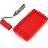 Silicone Glue Roller with Tray, Professional Paint Red Applicator Spreader, Sili Reusable Rubber Kit Suitable for Artistic Arts Crafts House Woodworking, for Adhesive and Larger Up Projects