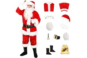 rericonq Santa Suit Men's Santa Claus Costume 10pcs Christmas Santa Outfits for Adults Santa Costume, Santa Coat 2022