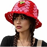 ChZhogYueg Strawberry Hat Crochet Hats for Women Floral Bucket Hat Foldable Cute Pink Beret