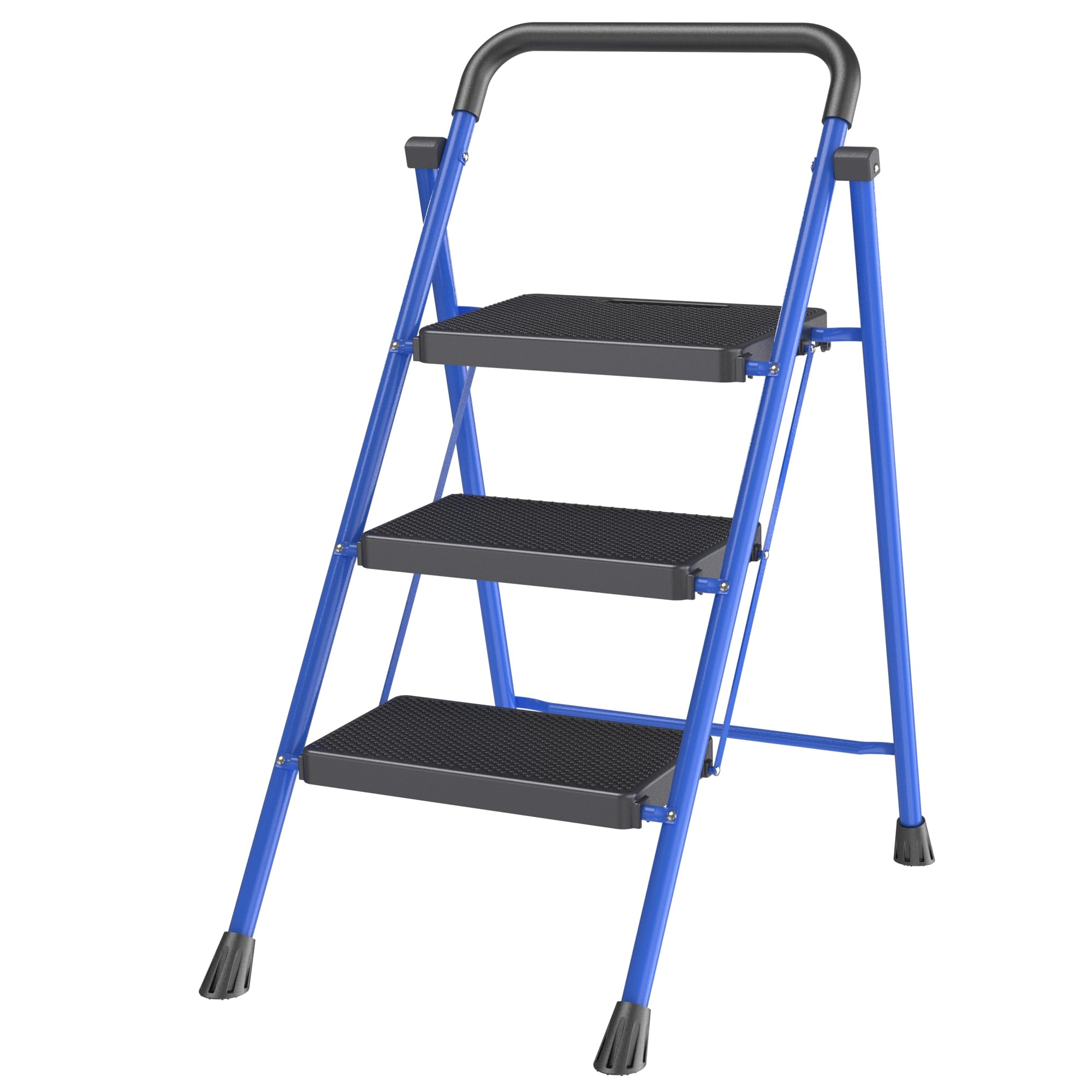 Blue 3 Step Stool Foldable – Heavy-Duty Foldable Step Stool for Adults, 500 lbs Capacity, Anti-Slip 