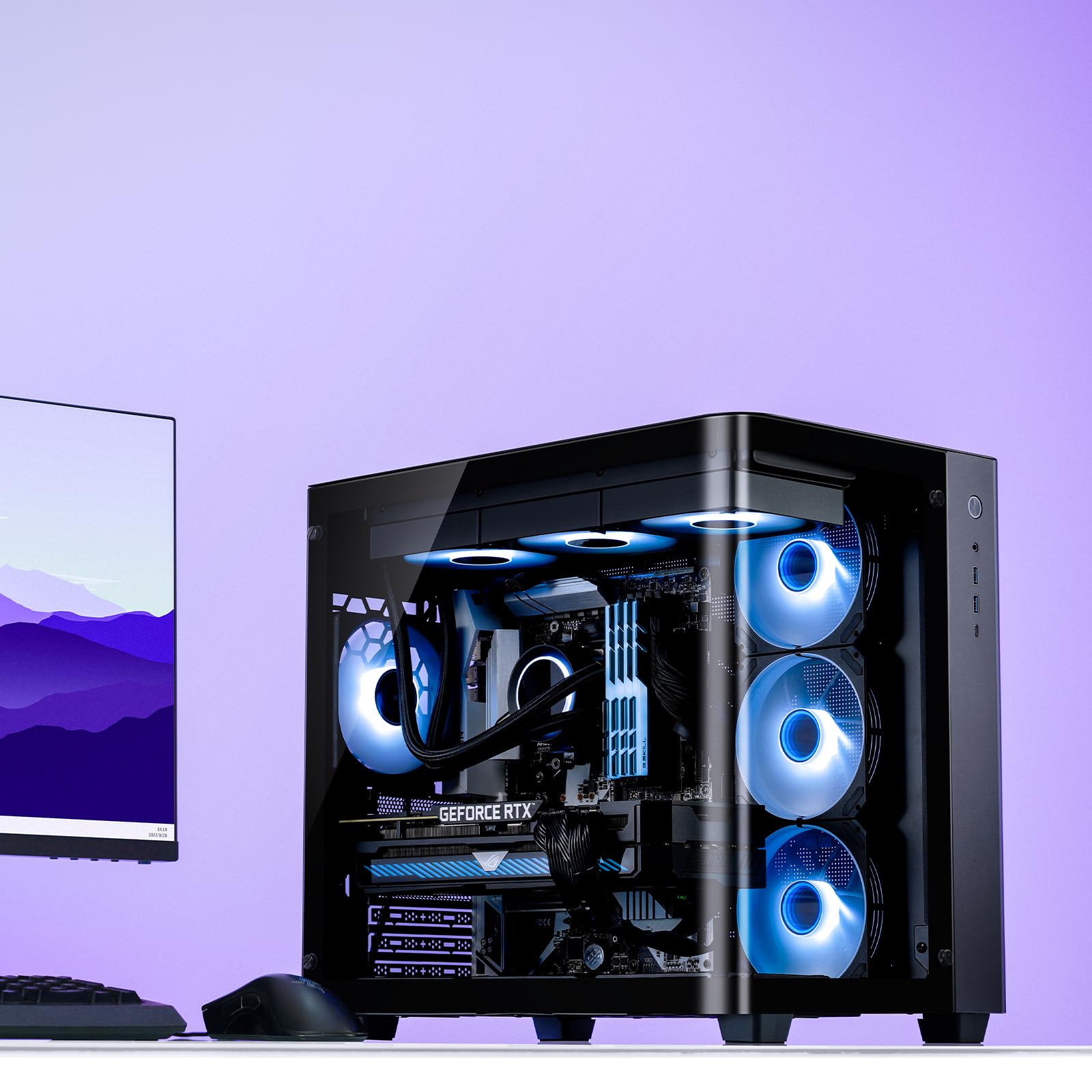 JONSBO TK-3 Black One-Piece Curved Glass ATX Mid Tower Pc Case, One-Piece Curved Glass, SP BTF MB/Dual 360 AIO/ATX PSU/40Series GPU, with 10 Fan Positions, 270 Degree Side View Display,Black Chassis