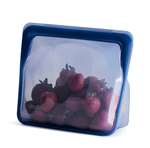 Stasher Premium Silicone Reusable Food Storage Stand-Up Mid Bag, Deep Ocean, Microwave, Sous Vide, Dishwasher, Oven and Freezer Safe, BPA Free, Leak-free, Eco-friendly, 56 Oz
