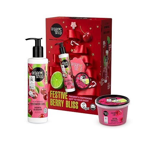 Organic Shop Festive Berry Bliss Body Care Set with Softening Sugar Body Scrub & Softening Shower Gel, 280ml/100ml