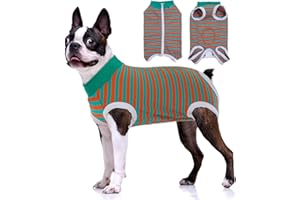 BRKURLEG Recovery Suit for Dogs Cats After Surgery, Anti Licking Dog Surgery Recovery Suit, Striped Soft Breathable Cotton Covers Wound, Zipper Closure Dog Neutering Suit, XL