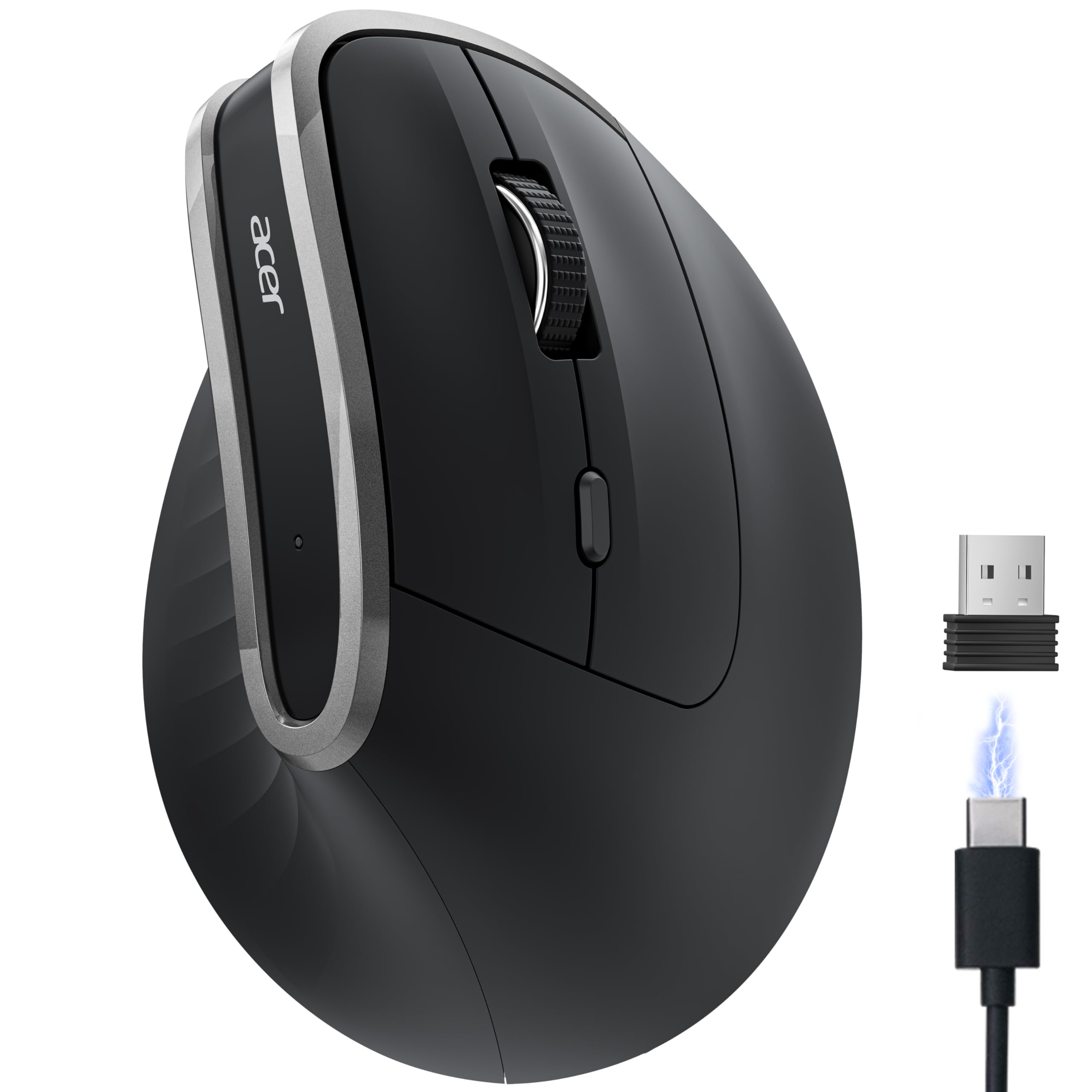Photo 1 of acer Ergonomic Mouse Wireless, Vertical Computer Mouse for Office, Ergo Mice Rechargeable for Right Hand, 2.4GHz USB Receiver, 800/1200/1600 DPI, 6 Buttons for Laptop, PC and Desktop