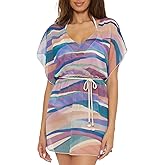 Becca by Rebecca Virtue Women's Standard Sound Waves Tunic, Plung V-Neck, Beach Cover Ups, Multicolor