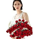 Crochet Flower Blanket, 43'' Crochet Flowers Bouquet Blanket Gifts for Women Birthday Unique, Soft Knit Throw Blanket Home Decor, Romantic Rose Blankets for Valentine's Day, Christmas,Anniversary(Red)