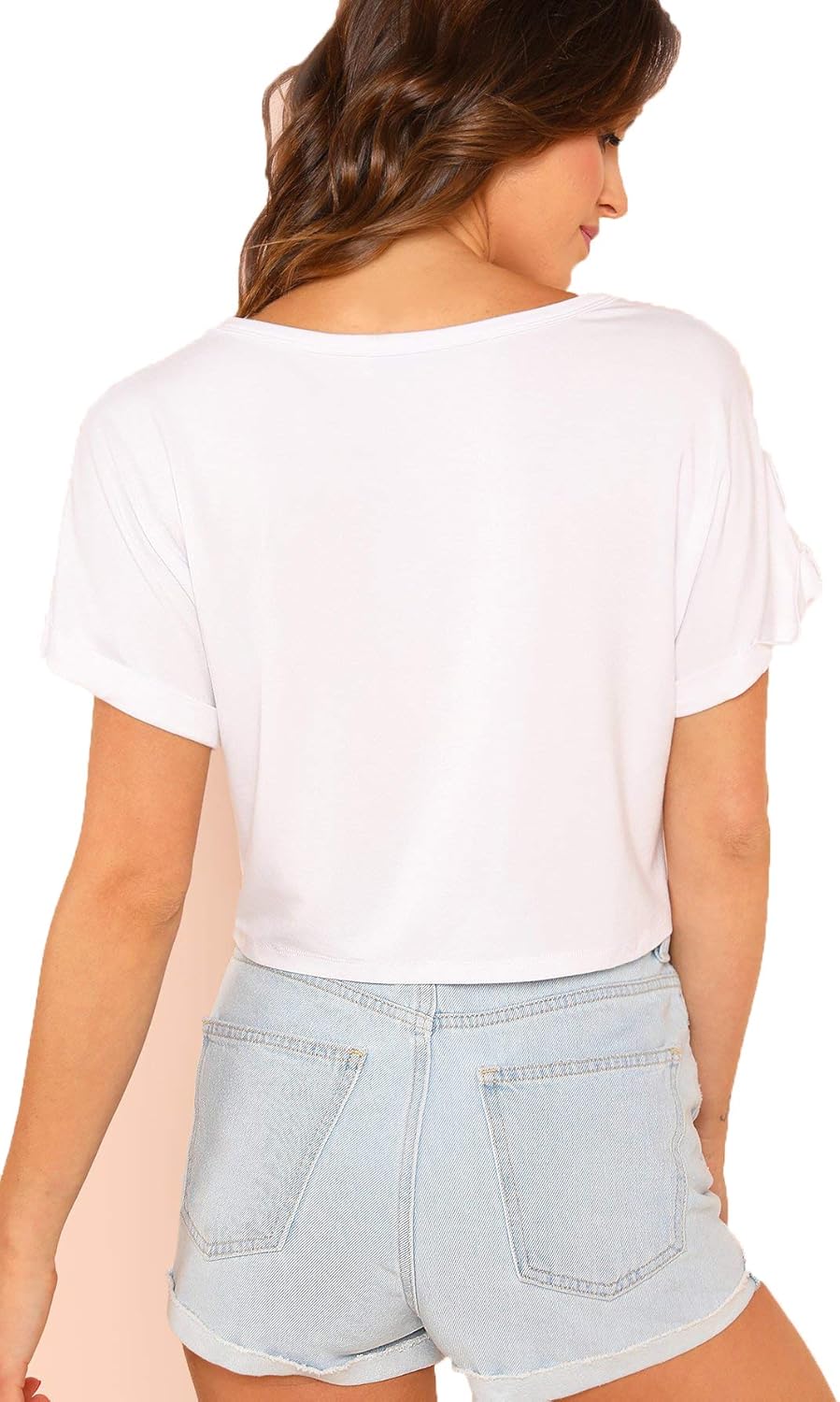 SweatyRocks Women's Casual Round Neck Short Sleeve Soild Basic Crop Top T-Shirt at  Women’s Clothing store