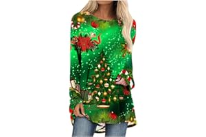 fartey Womens Christmas Tunic Tops to Wear with Legging Casual Dressy Xmas Tree Graphic Tee Shirts Loose Fit Crewneck Blouses