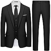 WULFUL Men's 3 Piece Slim Fit Suit Set One Button Blazer Jacket Pants Tuxedo Set