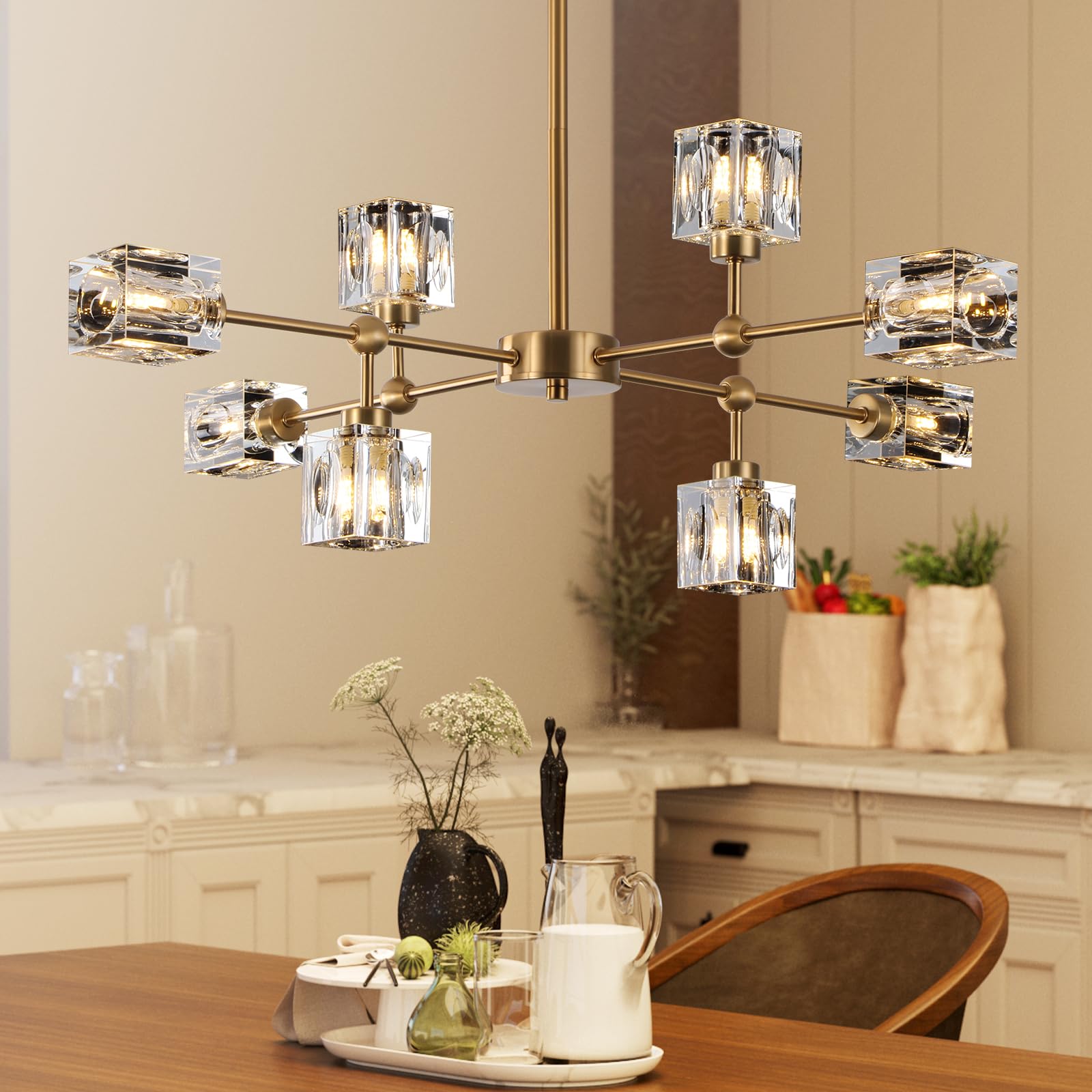 Photo 1 of LIXDRASK 8-Light Gold Crystal Chandelier Modern Sputnik Chandeliers for Dining Room Adjustable Height Sputnik Ceiling Light Fixture for Living Room Kitchen Island Bedroom