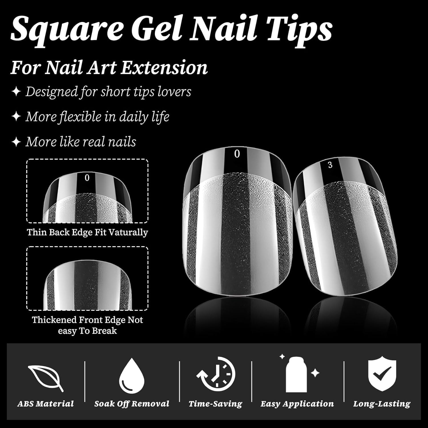 LuckForever 300pc XS Gel Nail Tips Extra Short Round Square Fake Nails Clear Press on Nails Clear Soft Gel Nail Tips Full Cover Short False Nail Tip for Acrylic Nails Extension Press Nails Making - Image 2