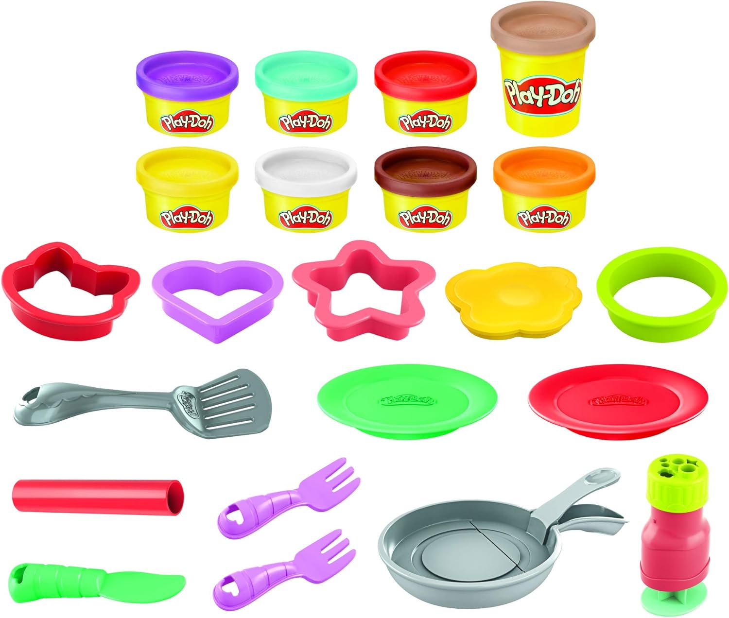 Play-Doh Kitchen Creations Flip 'n Pancakes Playset 14-Piece Breakfast Toy for Kids 3 Years and Up with 8 Non-Toxic Modelling Compound Colours - Image 5