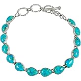 Turquoise Link Bracelet Sterling Silver 925 Genuine Gemstones & Gemstones