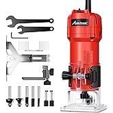 AVID POWER Compact Wood Router Tool for Woodworking 630W 5.3 Amp, Trim Bits | Palm Router with Fixed Base for Trimming, 35,000 RPM, 1/4" Collet, Straight &amp; Roller Guide, 2 Wrenches, Carbon Brushes - Red