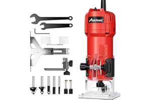 AVID POWER 630W 5.3 Amp Wood Router Tool with Fixed Base Compact Router for Woodworking, 35,000 RPM, 1/4” collet & 5 Trim Bits, Straight & Roller Guide, 2 Wrenches and Carbon Brushes