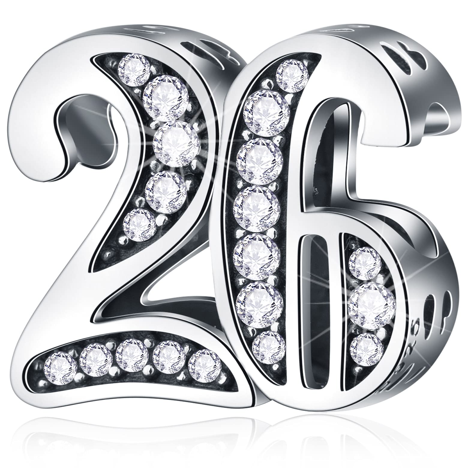 26 Birthday Charms fits Pandora Mother's Day Bracelet, 925 Sterling Silver 26th Wedding Anniversary Beads with CZ, Number 26 Years of Love Gifts for Mom/Dad/Aunt/Uncle