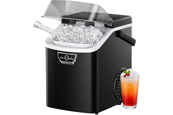 EUHOMY Nugget Ice Maker Countertop with Handle, Ready in 4 Mins, Max 40lbs/24H, Chewable Ice, Self-Cleaning, Portable Sonic Ice Maker with Basket and Scoop, for Home/Party/RV/Camping (Black)