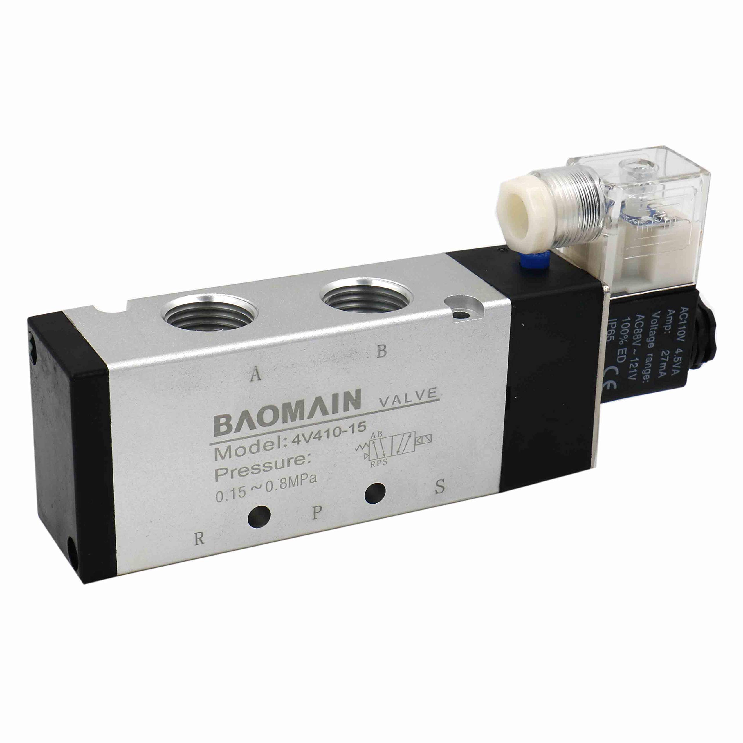 Baomain Pneumatic Solenoid Air Valve 4V41015 AC 110V 5 Way 2 Position