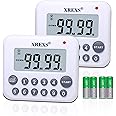 XREXS Digital Kitchen Timer Magnetic Countdown Up Cooking Timer Clock with Magnet Back and Clip, Loud Alarm, Large Display Minutes and Seconds Directly Input-White (2 Pcs, Battery Included) PS-367