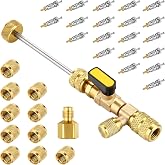 Valve Core Removal Tool Compatible with R22 R12 R407 R410 R404 R32 R600 A/C | Valve Core Remover Installer Tool with Dual Size SAE 1/4 &amp; 5/16 Port, 20PCS Valve Cores with Teflon Seal and 10PCS Brass Nuts