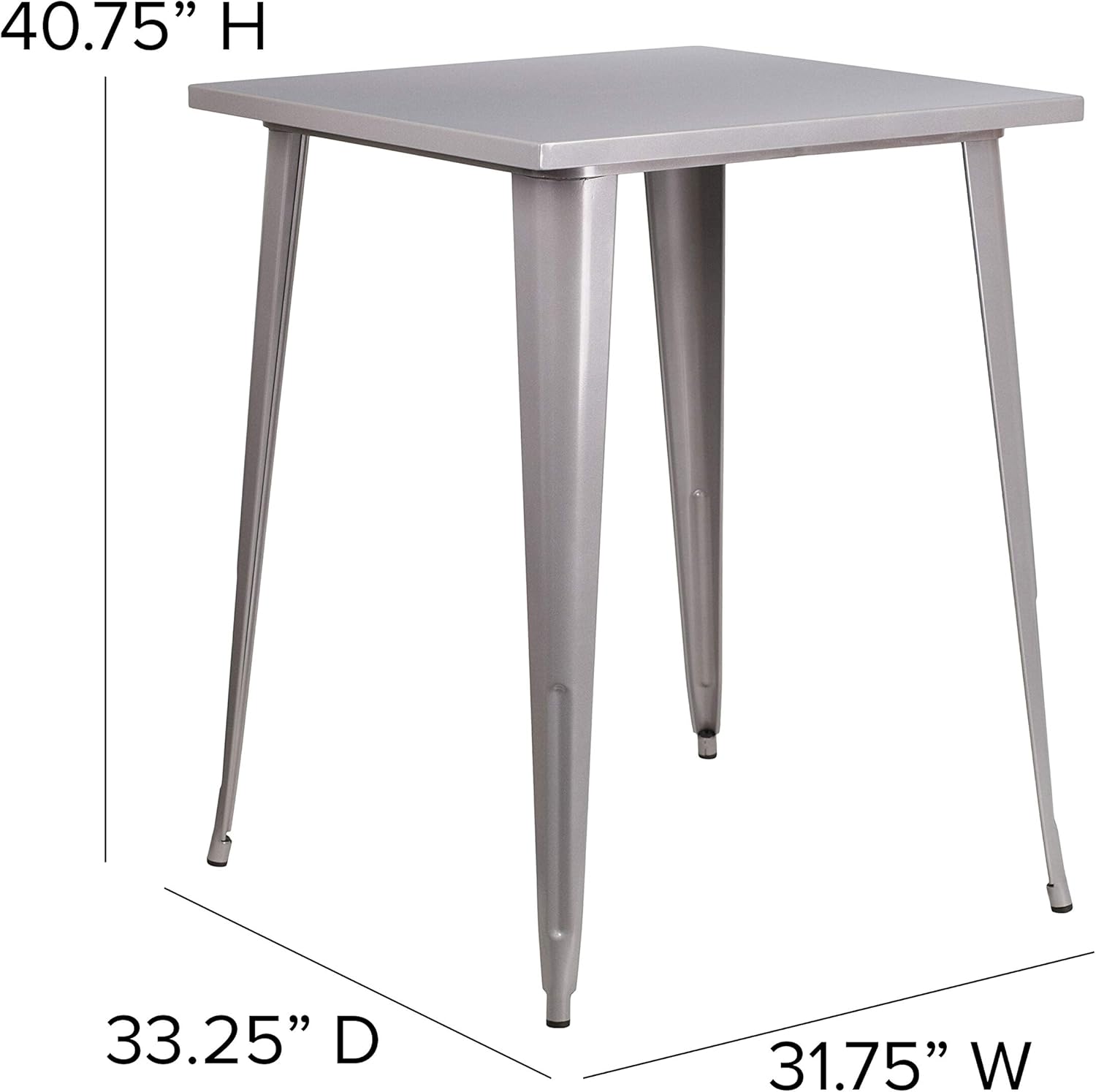 Flash Furniture Commercial Grade 31.5" Square Silver Metal Indoor-Outdoor Bar Height Table: Furniture & Decor
